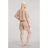 Kadın Bej Kısa Kollu Şortlu Pijama Takımı Rahat Yumuşak Dokulu Ev Giyim Seti