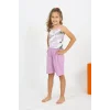 Kız Çocuk İp Askılı Şortlu Penye Lila Pijama Takım