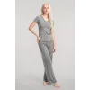 Kadın Gri V Yaka Yumuşak Dokulu Pijama Takımı Rahat Günlük Ev Giyim Seti