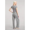 Kadın Gri V Yaka Yumuşak Dokulu Pijama Takımı Rahat Günlük Ev Giyim Seti