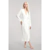 Kadın Ekru Yumuşak Dokulu Dökümlü Uzun Kimono Şık ve Rahat Ev Giyim