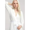 Kadın Ekru Yumuşak Dokulu Dökümlü Uzun Kimono Şık ve Rahat Ev Giyim