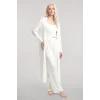 Kadın Ekru Yumuşak Dokulu Dökümlü Uzun Kimono Şık ve Rahat Ev Giyim