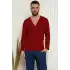 Erkek %100 Pamuk Önden Düğmeli Cepli Uzun Kollu Pijama Takımı Kırmızı
