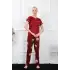 Kadın Bordo Kısa Kol Pijama Takım