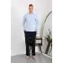 Erkek Penye Uzun Kol Pijama Takımı Buz Mavisi