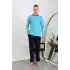 Erkek Penye Uzun Kol Pijama Takımı Turkuaz