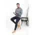 Erkek Polo Yaka Uzun Kol Penye Pijama Takımı Gri