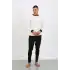 Erkek Uzun Kol Manşetli Paça Penye Pijama Takımı Beyaz