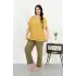 Kadın Büyük Beden Kısa Kol Penye Pijama Takımı Sarı