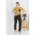 Kadın Kısa Kol Pamuk Penye Pijama Takım Hardal