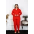 Kadın Büyük Beden Pamuklu Cepli Düğmeli Kırmızı Pijama Takım