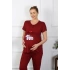 Kadın Kısa Kol Hamile Lohusa Pijama Takımı Bordo