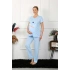 Kadın Kısa Kol Hamile Lohusa Pijama Takımı Mavi