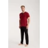 Erkek Bordo Düğmeli Yaka Kısa Kol Pijama Takımı
