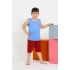 Erkek Çocuk Sıfır Kol Şortlu Mavi Penye Pijama Takımı