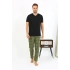 Erkek Ekoseli Desen Penye Tek Alt Pijama Haki