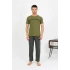 Erkek Pamuk Kısa Kol Pijama Takım Haki