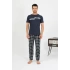 Erkek Pamuk Kısa Kol Pijama Takım Lacivert