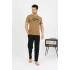 Erkek Pamuk Kısa Kol Pijama Takım Vizon