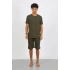 Erkek Pamuk Lakost Alt Üst Kaprili Pijama Takım Haki