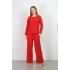 Kadın Bürümcük Kumaş Pijama Takım Kırmızı