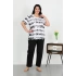 Kadın Büyük Beden Kısa Kol Penye Pijama Takımı Beyaz