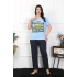 Kadın Büyük Beden Mavi Pijama Takımı