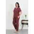 Kadın Büyük Beden Pamuklu Cepli Düğmeli Mor Pijama Takım