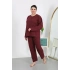 Kadın Büyük Beden Uzun Kol Penye Pijama Takımı Bordo