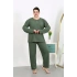 Kadın Büyük Beden Uzun Kol Penye Pijama Takımı Haki