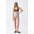 Kadın Haki Pedli Üst ve Yüksek Bel Çiçek Desenli Bikini Takımı
