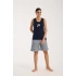 Kadın Lacivert Kurdele Detaylı Çizgili Şortlu Pijama Takımı