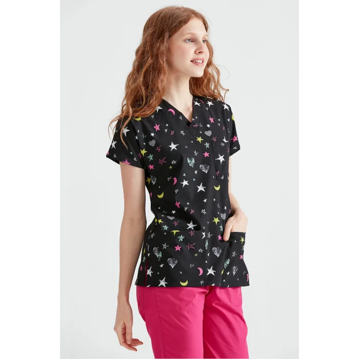 Star Patterned Lycra Single Top Dr Greys Cut Uniform