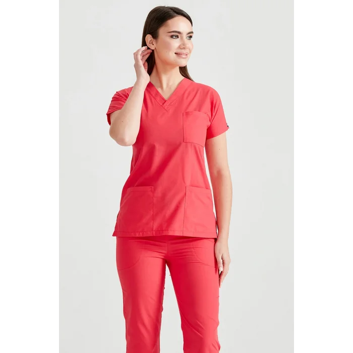 Nar Çiçeği Tek Üst Terikoton Ince Kumaş Dr Greys Kesim Forma