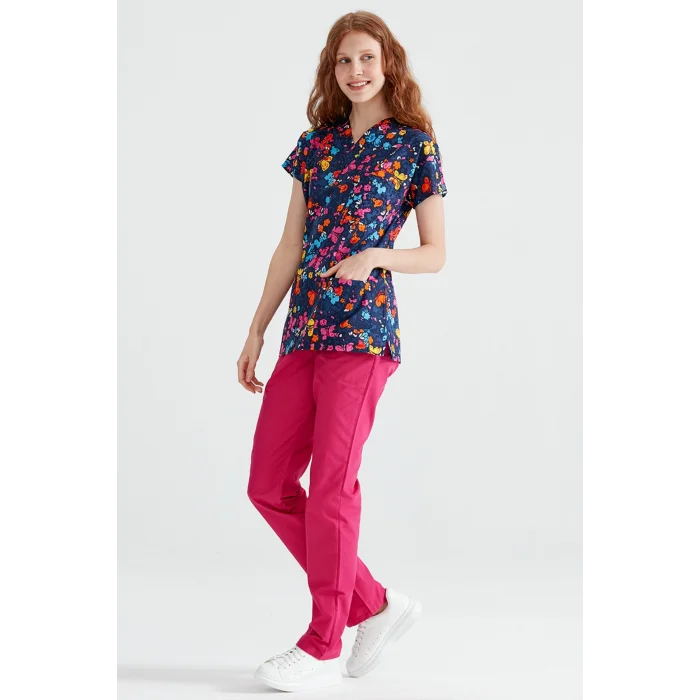 Navy Butterfly Patterned Set made of Thin Cotton Fabric Dr Greys Cut Form