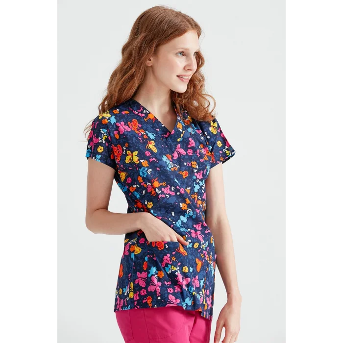 Navy Butterfly Patterned Set made of Thin Cotton Fabric Dr Greys Cut Form