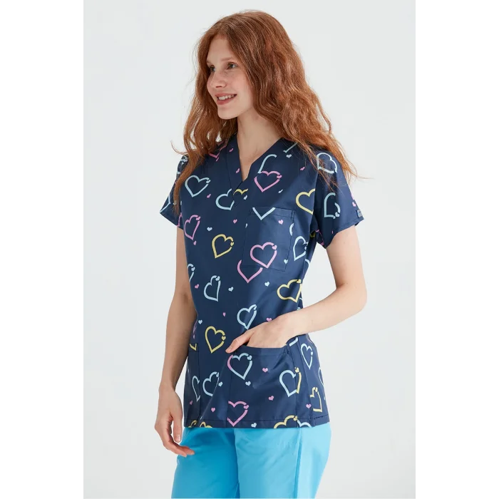 Colorful Square Patterned Set Terikoton Thin Fabric Dr. Greys Cut Uniform