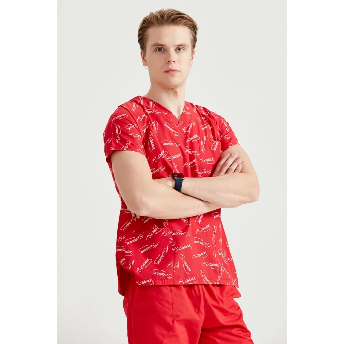 Kırmızı Atatürk Imza Desenli Takım Terikoton Ince Kumaş Kesim Forma