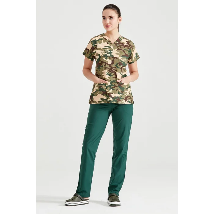 Askeri Yeşil Kamuflaj Desenli Takım Terikoton Ince Kumaş Dr Greys Kesim Forma