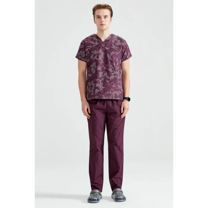 Unisex Purple Camouflage Patterned Set made of Terikoton Thin Fabric Dr Greys Cut Form