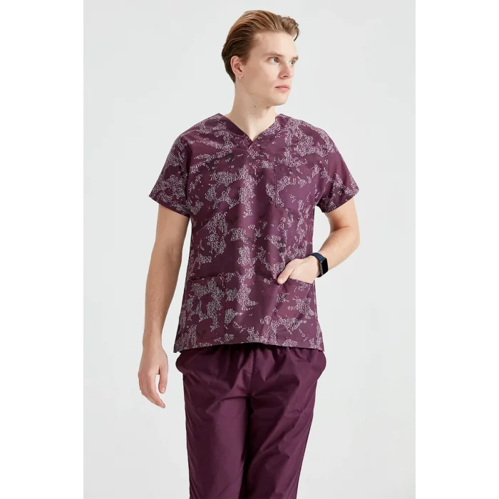 Unisex Purple Camouflage Patterned Set made of Terikoton Thin Fabric Dr Greys Cut Form