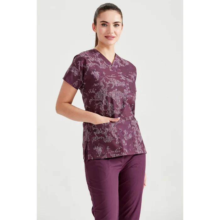 Unisex Purple Camouflage Patterned Set made of Terikoton Thin Fabric Dr Greys Cut Form