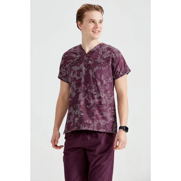 Unisex Purple Camouflage Patterned Set made of Terikoton Thin Fabric Dr Greys Cut Form