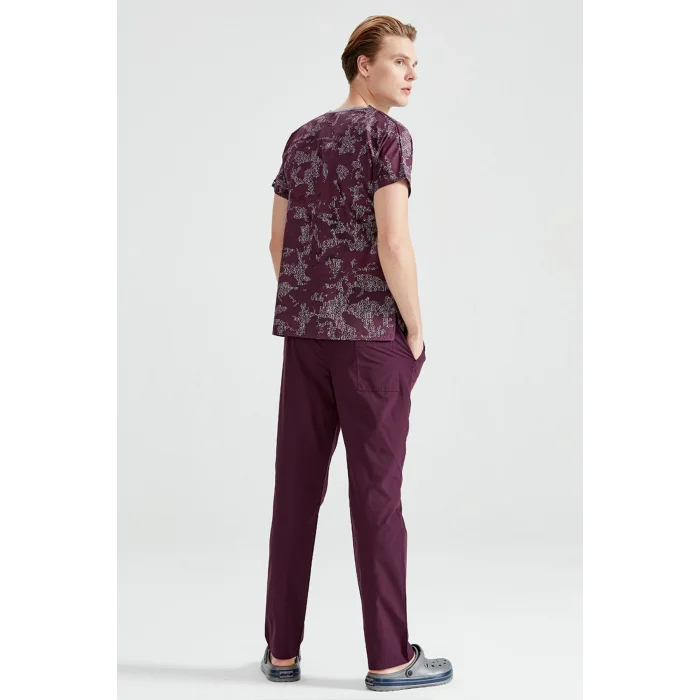 Unisex Purple Camouflage Patterned Set made of Terikoton Thin Fabric Dr Greys Cut Form