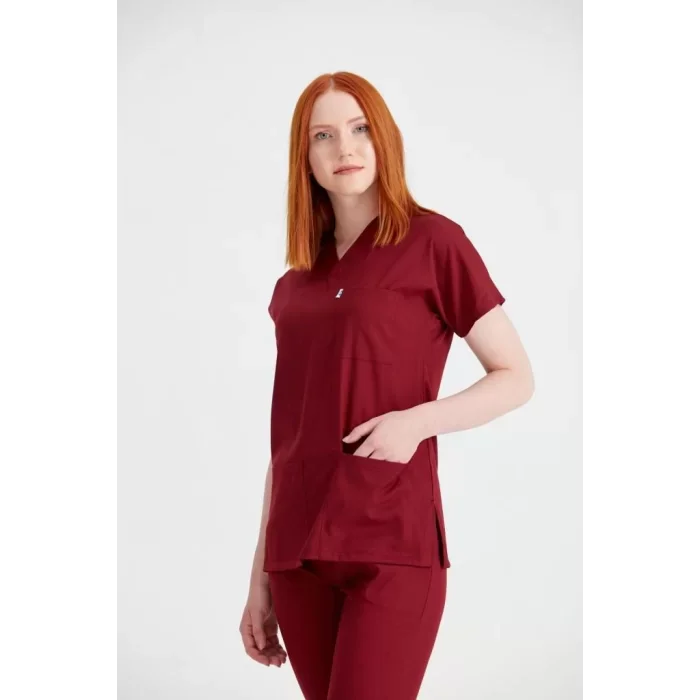 Bordo Renk Tek Üst Likralı Kumaş Dr Greys Kesim