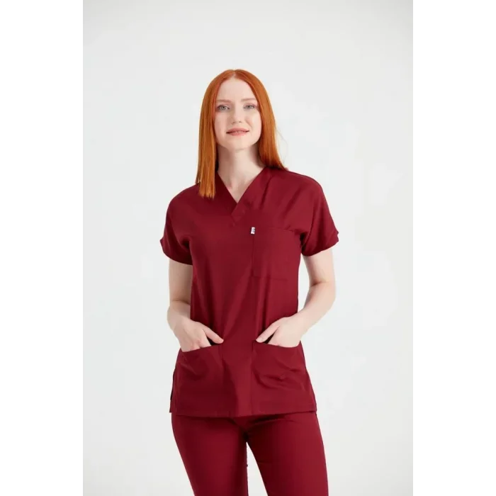 Bordo Renk Tek Üst Likralı Kumaş Dr Greys Kesim