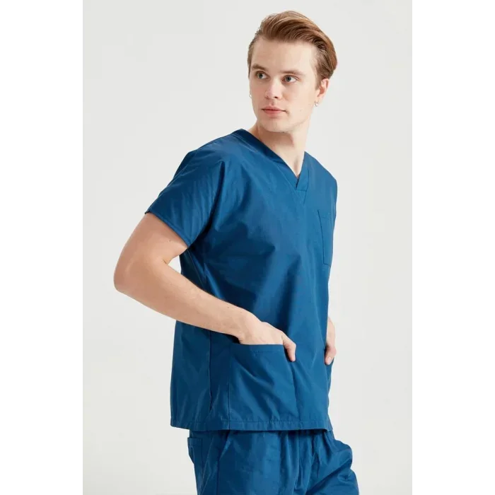 İndigo Mavi Renk Tek Üst Likra Kumaş Dr Greys Kesim