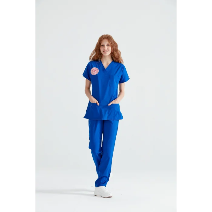Temizlik Personeli Forması Scrubs Likralı Takım Sağlık Bakanlığı Uyumlu-Dazzling Blue