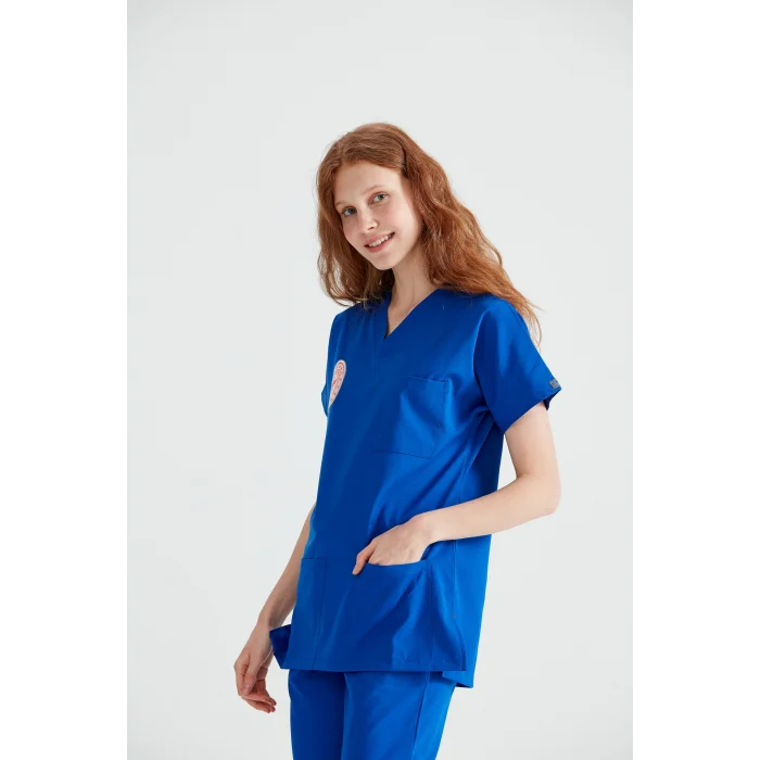Temizlik Personeli Forması Scrubs Likralı Takım Sağlık Bakanlığı Uyumlu-Dazzling Blue